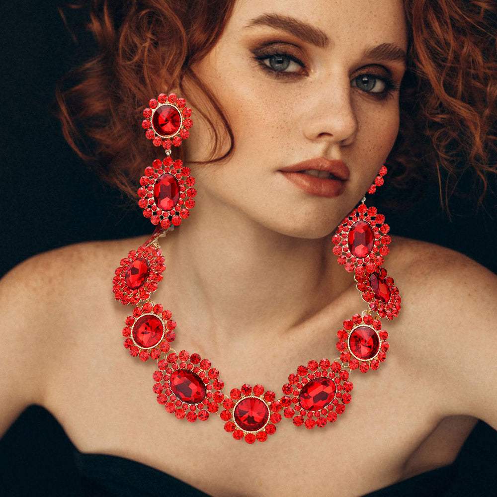 Round Oval Stone Accented Evening Necklace - Madeline Love - Flyclothing LLC