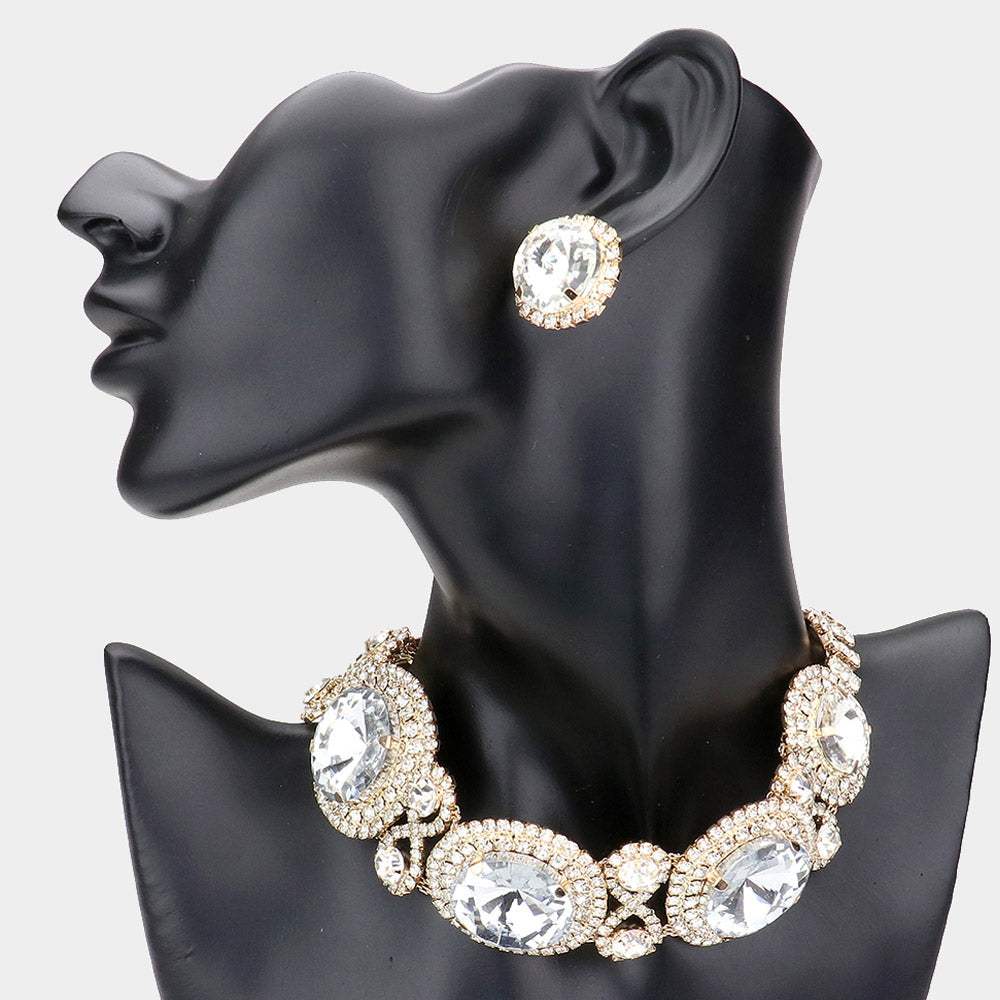 Round Stone Accented Evening Choker Necklace - Madeline Love - Flyclothing LLC