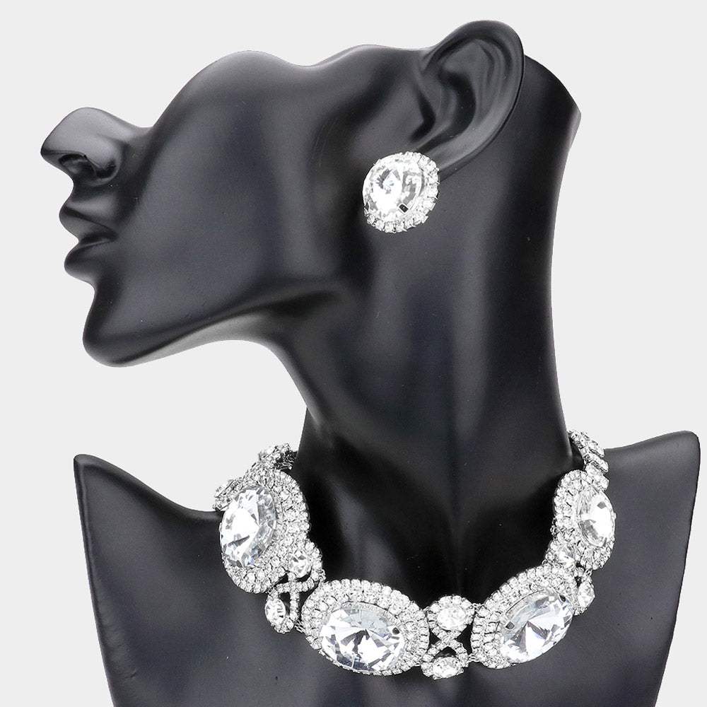 Round Stone Accented Evening Choker Necklace - Madeline Love - Flyclothing LLC
