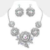 Round Stone Accented Rhinestone Paved Rose Embellished Statement Necklace - Madeline Love - Flyclothing LLC