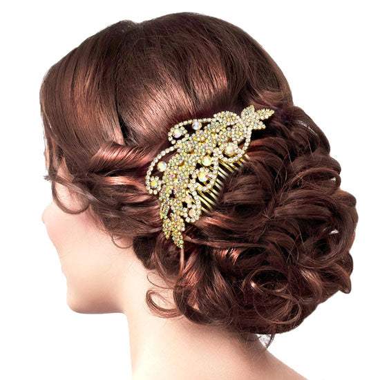 Round Stone Accented Rhinestone Wedding Bridal Hair Comb - Madeline Love - Flyclothing LLC