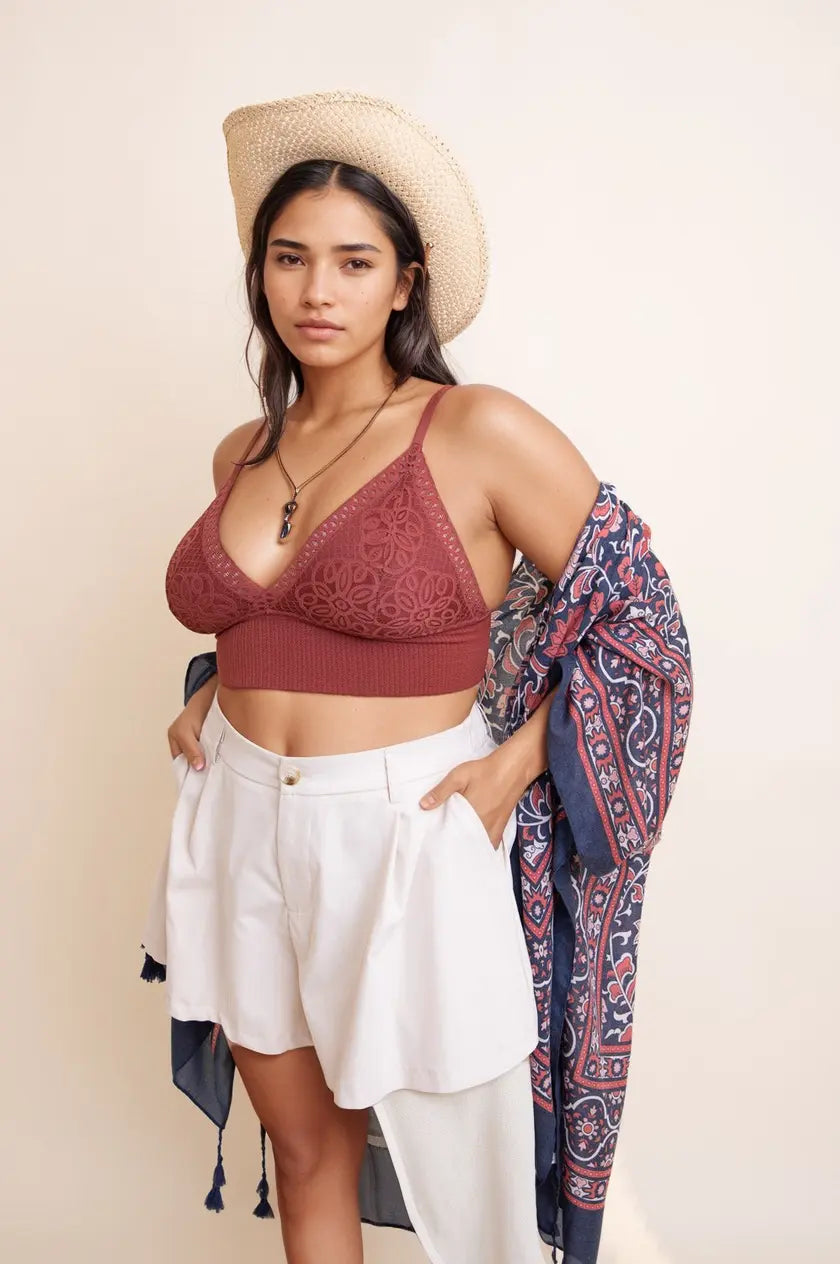 Curvy Waistband Loop Lace Brami – Elegant Plus Size Lace Detail - Boho Clothing and Accessories - Flyclothing LLC