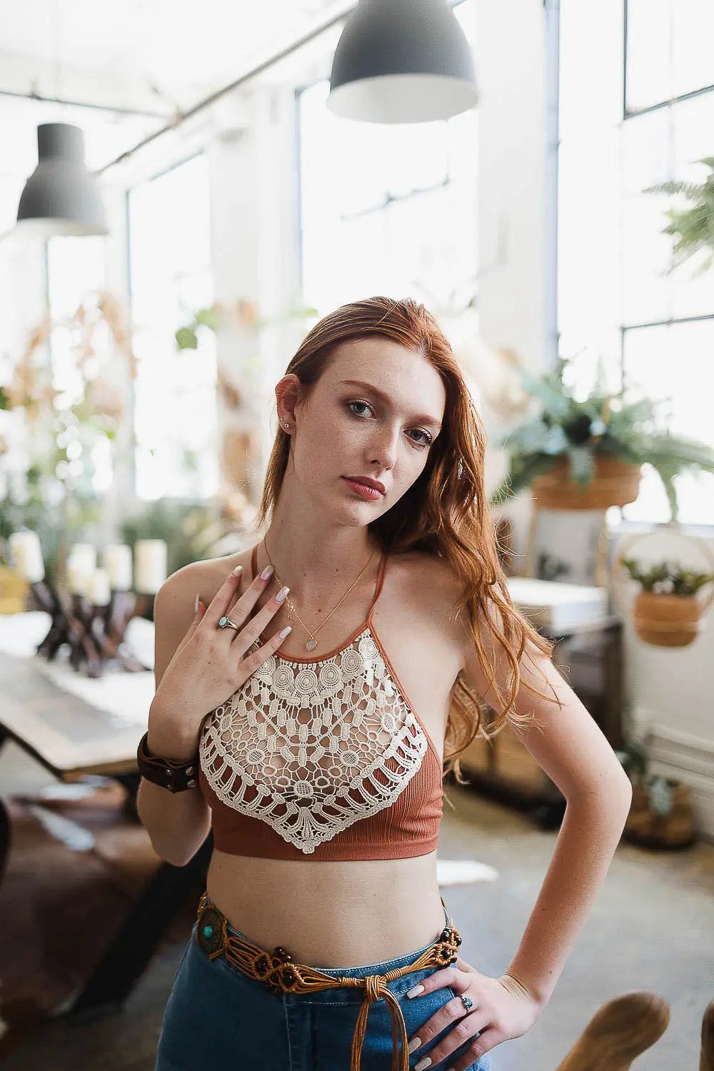 High Neck Crochet Lace Bralette – Stylish Layering Essential - Boho Clothing and Accessories - Flyclothing LLC