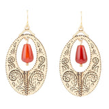 Rustic Orange Carnelian Golden Drop Earrings