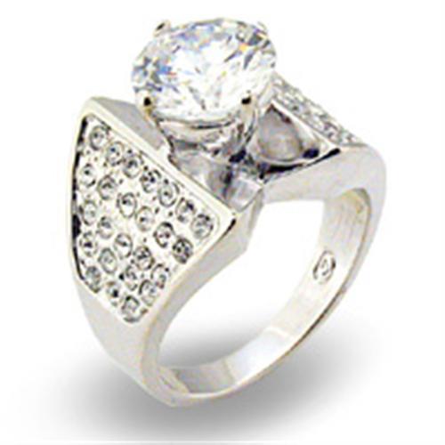 S22110 - Rhodium 925 Sterling Silver Ring with AAA Grade CZ  in Clear - Alamode