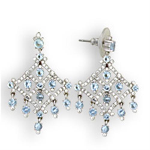 S35801 - Rhodium 925 Sterling Silver Earrings with Top Grade Crystal  in Sea Blue - Alamode