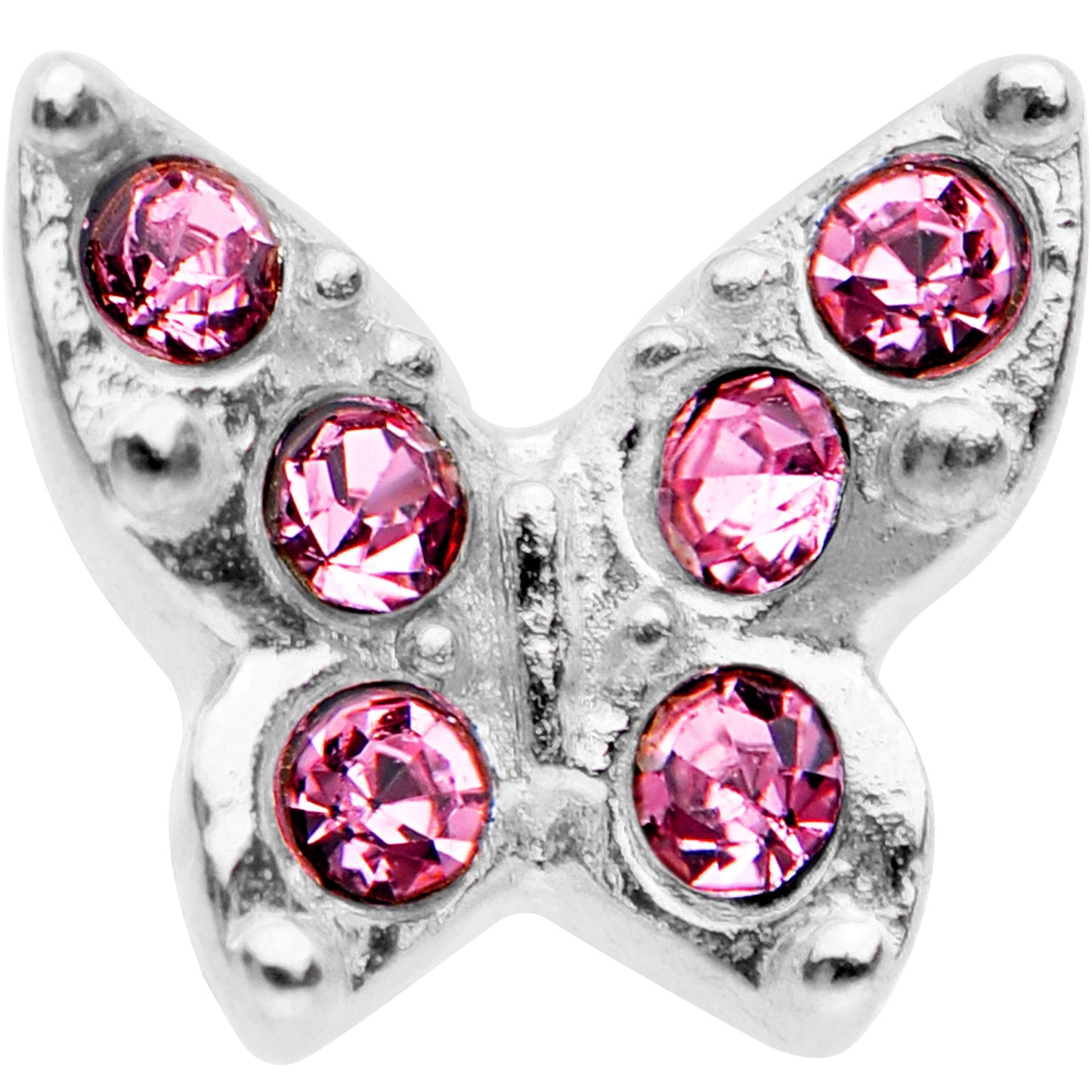 16G Pink Gem Silver Tone Butterfly Tragus Cartilage Earring - BodyCandy - Flyclothing LLC