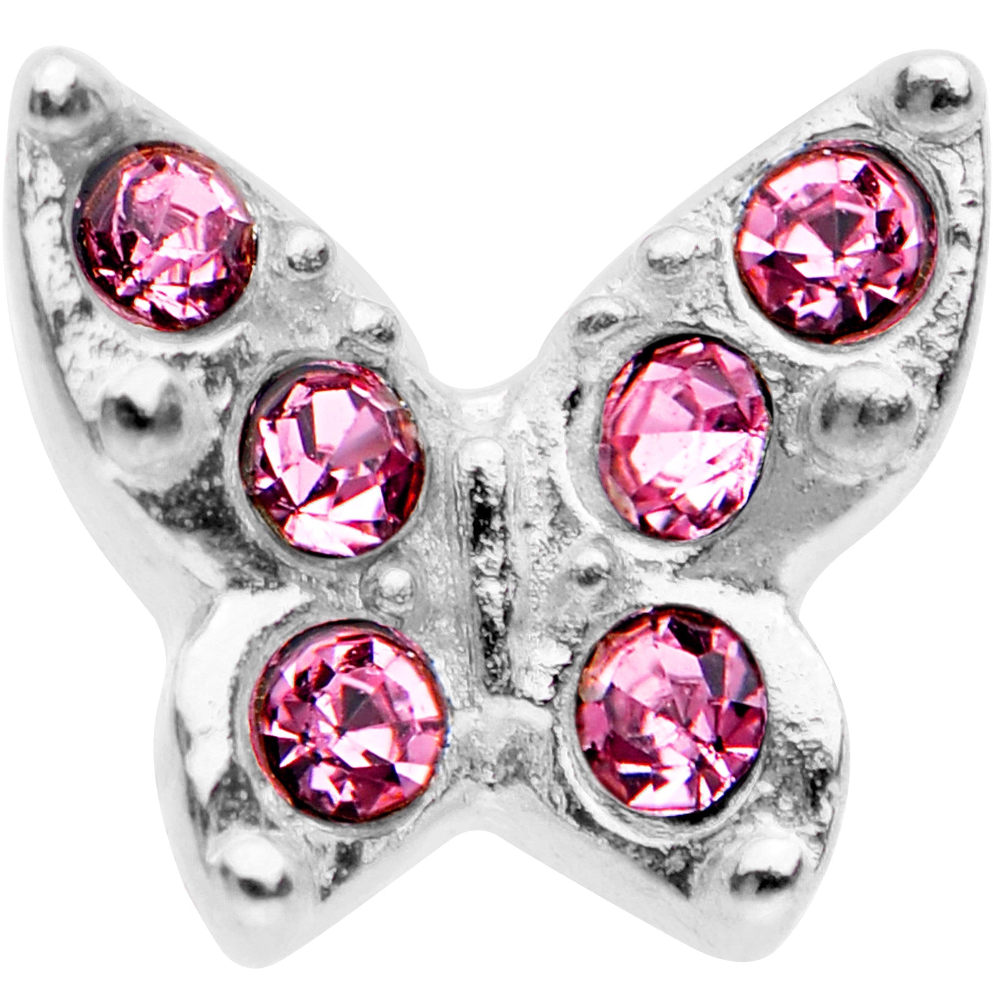 16G Pink Gem Silver Tone Butterfly Tragus Cartilage Earring - BodyCandy - Flyclothing LLC