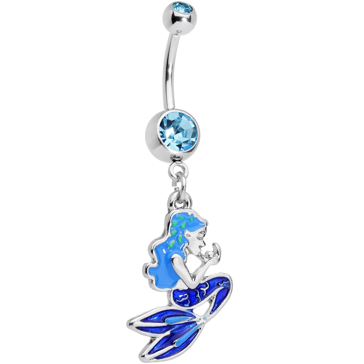 Aqua Gem Brilliant Blue Mermaid Dangle Belly Ring - BodyCandy - Flyclothing LLC
