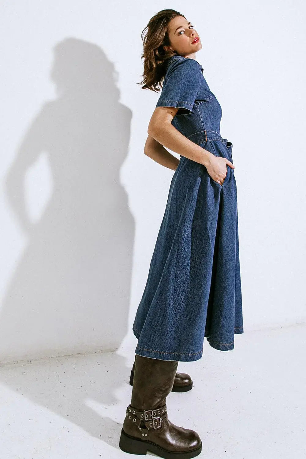 DAY IN THE LIFE DENIM MIDI DRESS - Flying Tomato - Flyclothing LLC