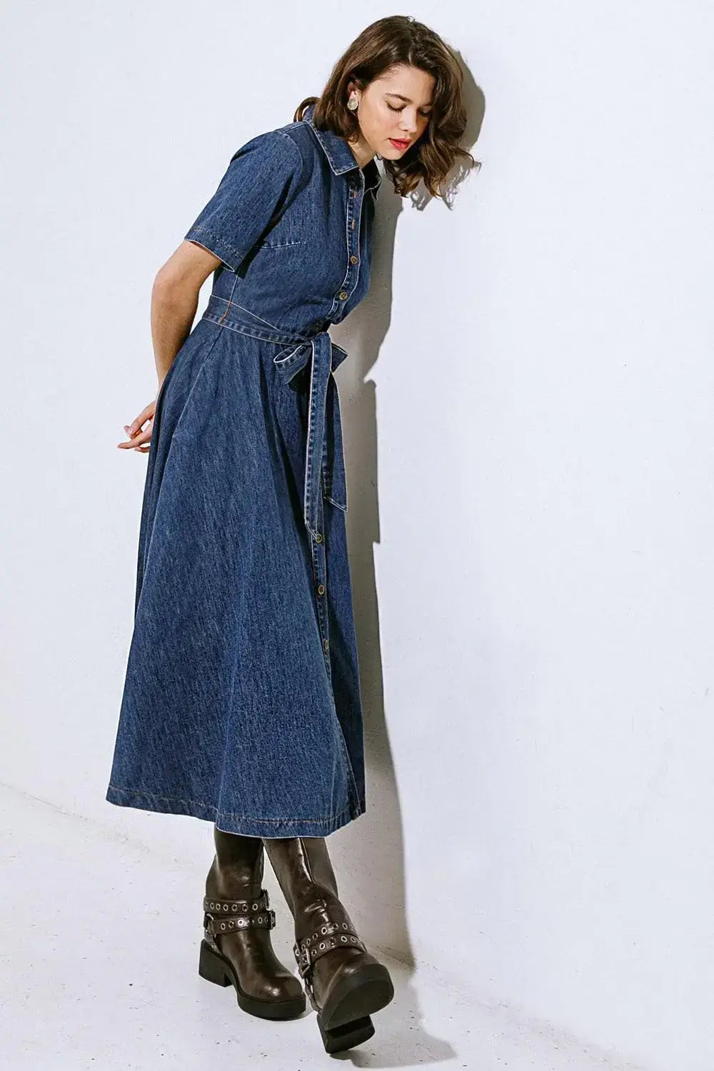 DAY IN THE LIFE DENIM MIDI DRESS - Flying Tomato - Flyclothing LLC