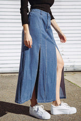 SWEET TALKING DENIM MIDI SKIRT - Flying Tomato - Flyclothing LLC