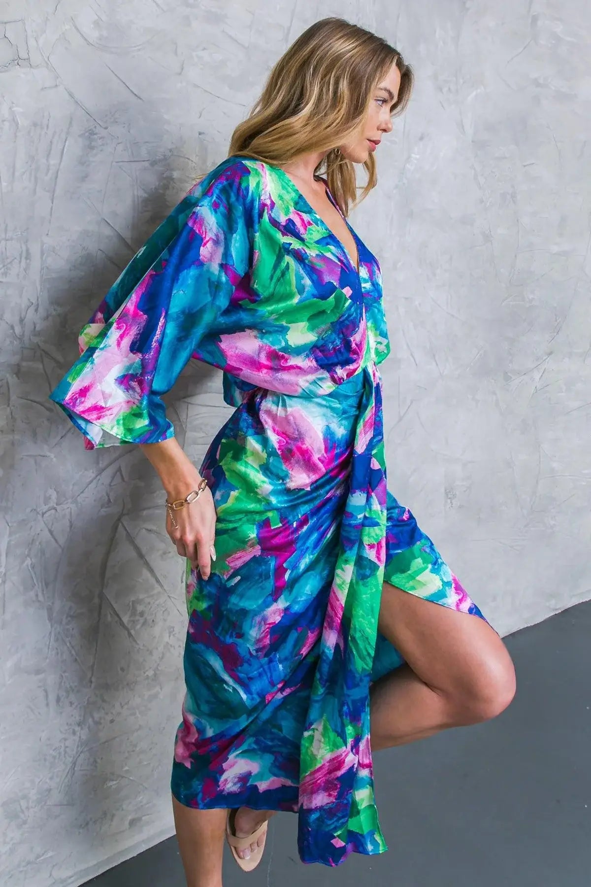 ON THE HORIZON WOVEN SATIN MIDI DRESS - Flying Tomato - Flyclothing LLC