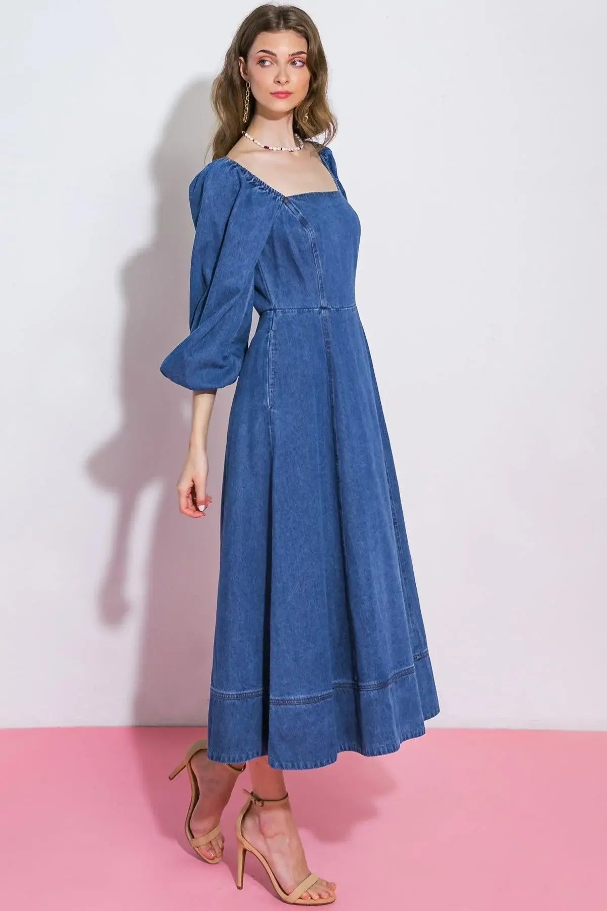 FEELIN'S GROOVY DENIM MIDI DRESS - Flying Tomato - Flyclothing LLC