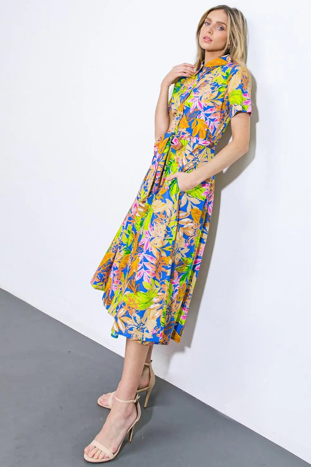KEEP BLOOMING WOVEN MIDI DRESS - Flying Tomato - Flyclothing LLC