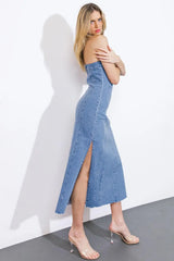 YOU'RE THRIVING DENIM MIDI DRESS - Flying Tomato - Flyclothing LLC