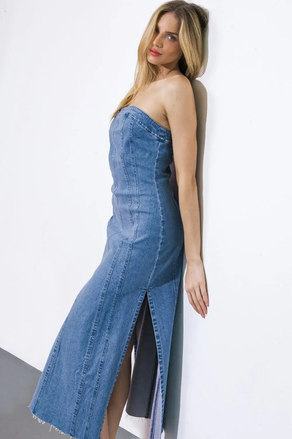 YOU'RE THRIVING DENIM MIDI DRESS - Flying Tomato - Flyclothing LLC