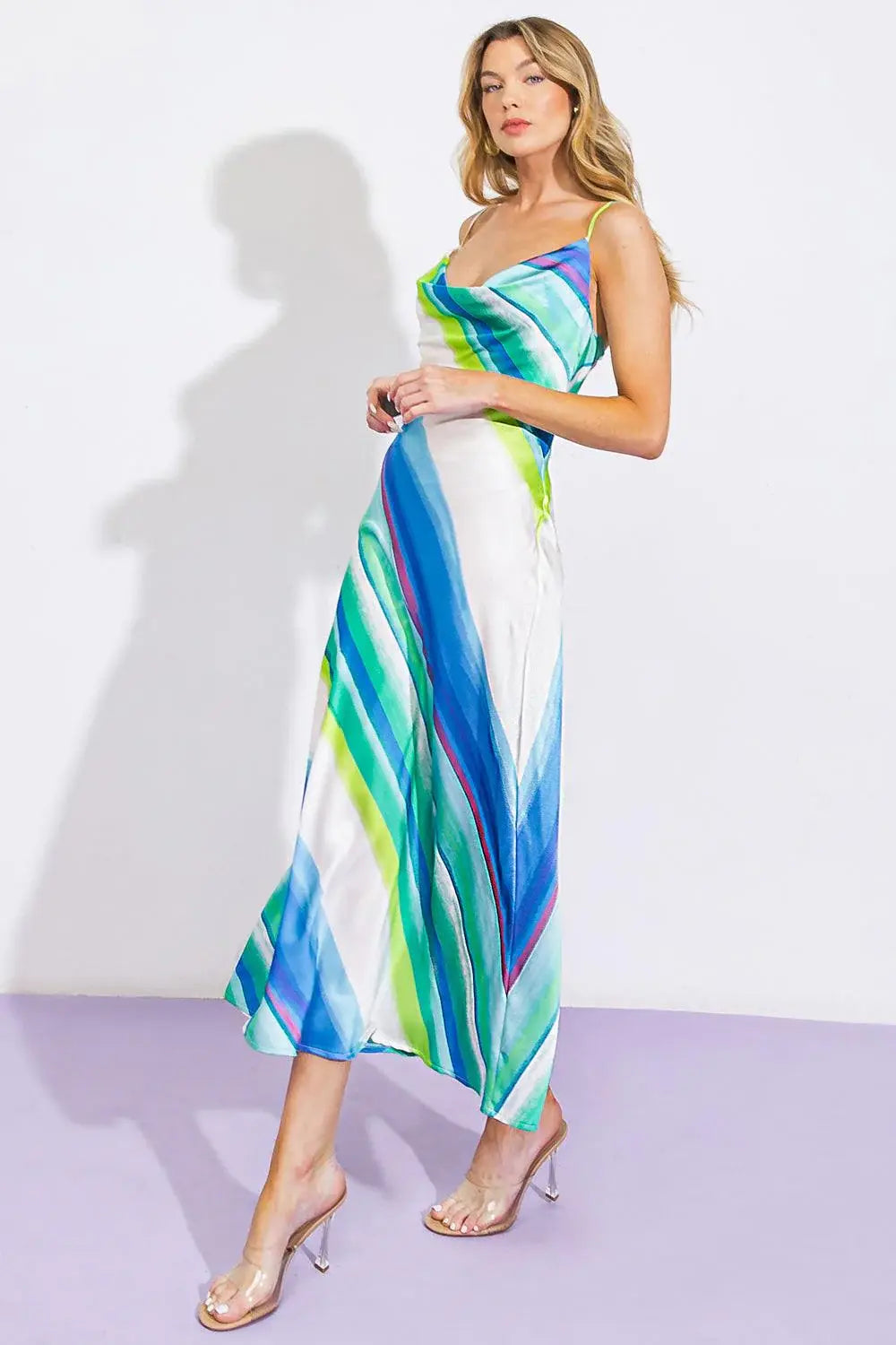 SENSE OF SERENITY WOVEN SATIN MIDI DRESS - Flying Tomato - Flyclothing LLC