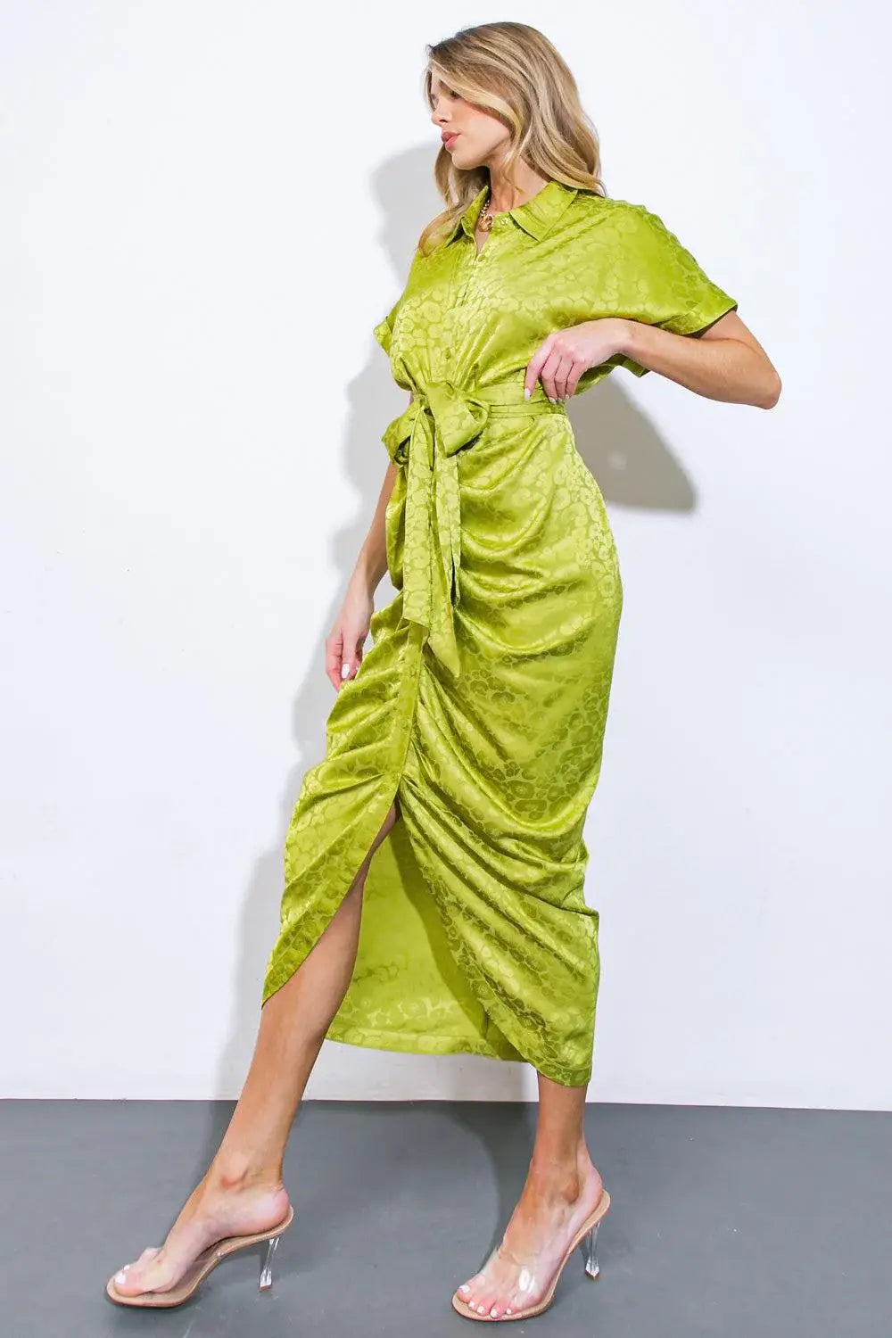 COMING TO MY SENSES WOVEN SATIN MIDI DRESS - Flying Tomato - Flyclothing LLC
