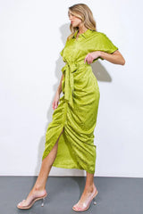 COMING TO MY SENSES WOVEN SATIN MIDI DRESS - Flying Tomato - Flyclothing LLC