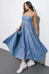 CAPTIVATING HEART DENIM MIDI DRESS - Flying Tomato - Flyclothing LLC
