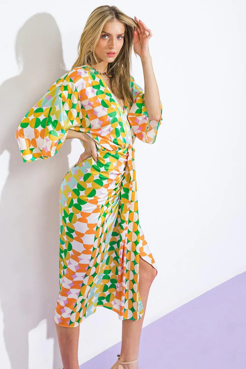 BEST IMPRESSIONS WOVEN SATIN MIDI DRESS - Flying Tomato - Flyclothing LLC