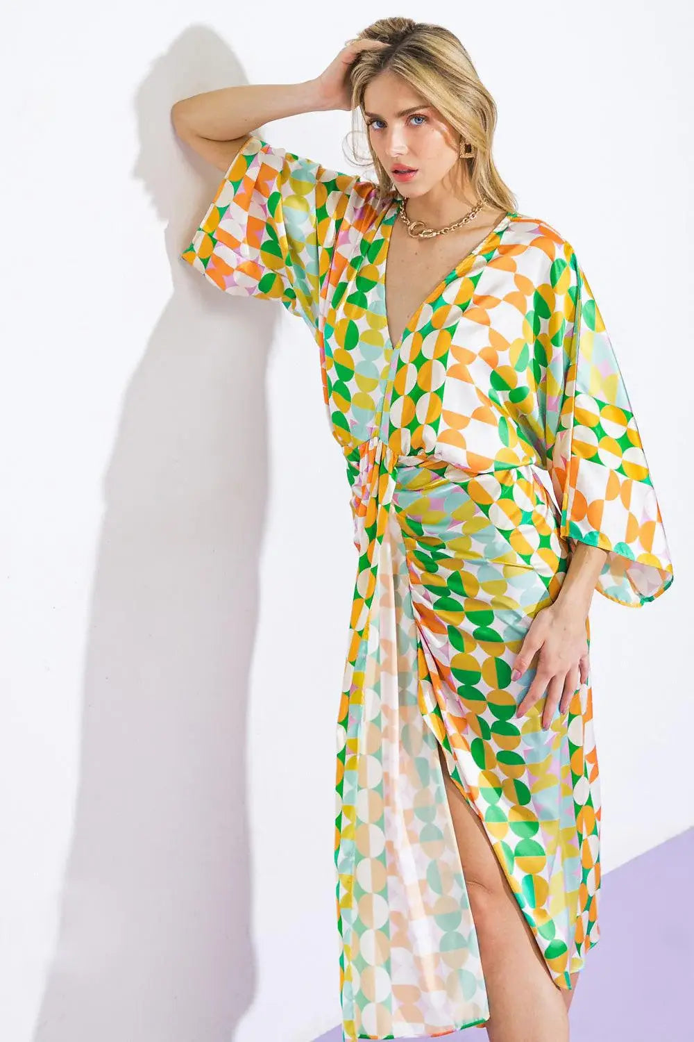 BEST IMPRESSIONS WOVEN SATIN MIDI DRESS - Flying Tomato - Flyclothing LLC