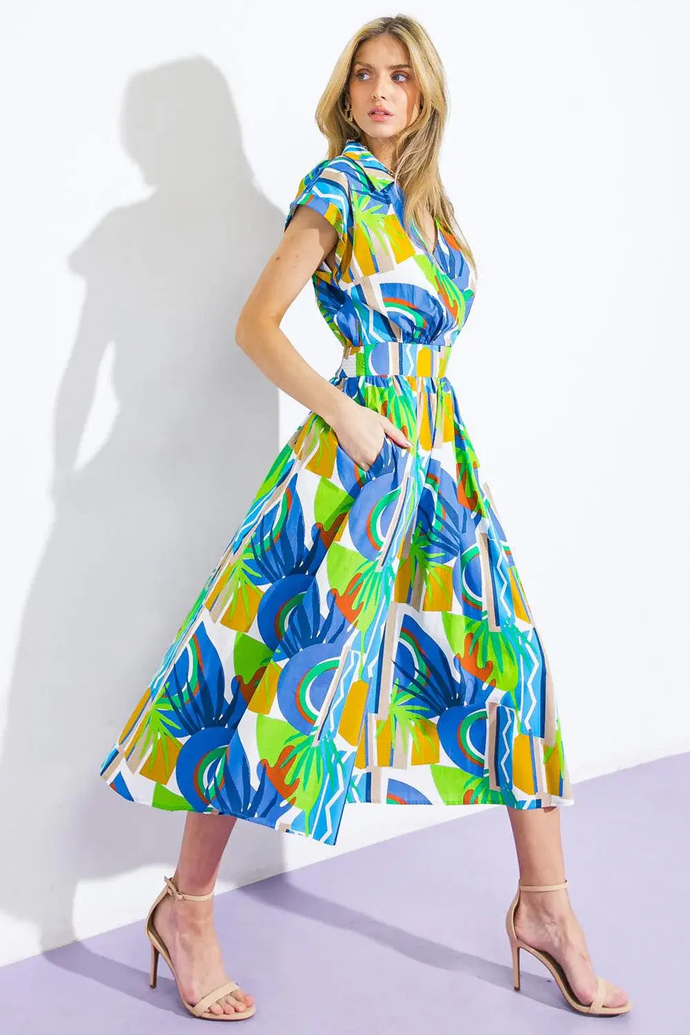 SUMMER MIRAGE WOVEN MIDI DRESS - Flying Tomato - Flyclothing LLC