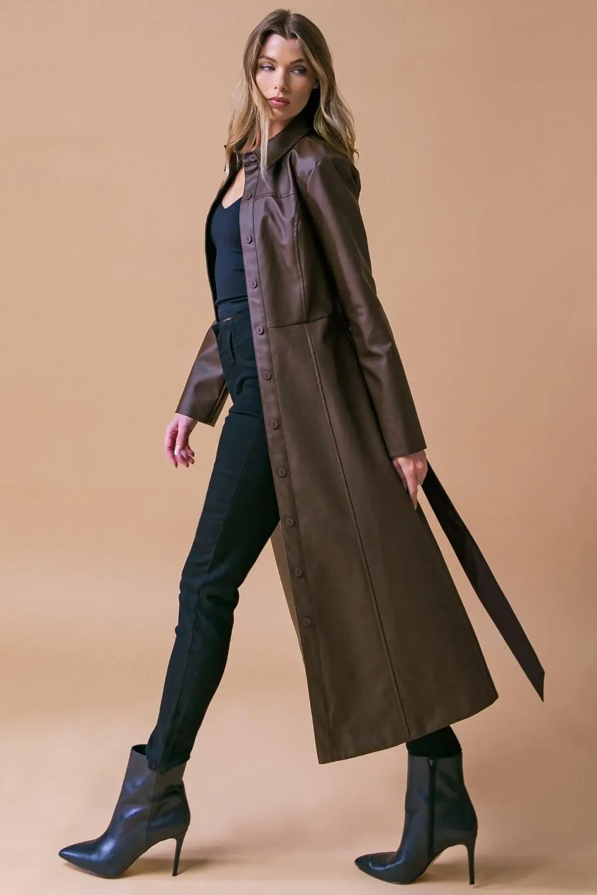 WHAT A WONDERFUL DAY LEATHER MIDI COAT - Flying Tomato - Flyclothing LLC