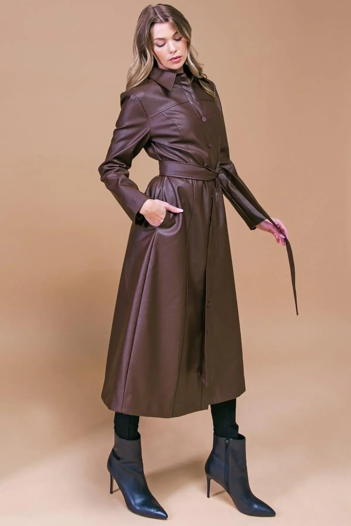 WHAT A WONDERFUL DAY LEATHER MIDI COAT - Flying Tomato - Flyclothing LLC