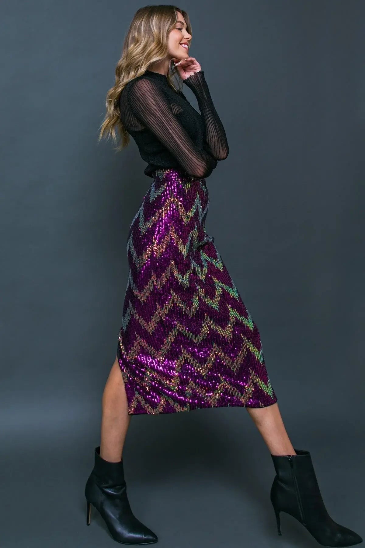 BE HAPPY FRIEND SEQUIN MIDI SKIRT - Flying Tomato - Flyclothing LLC