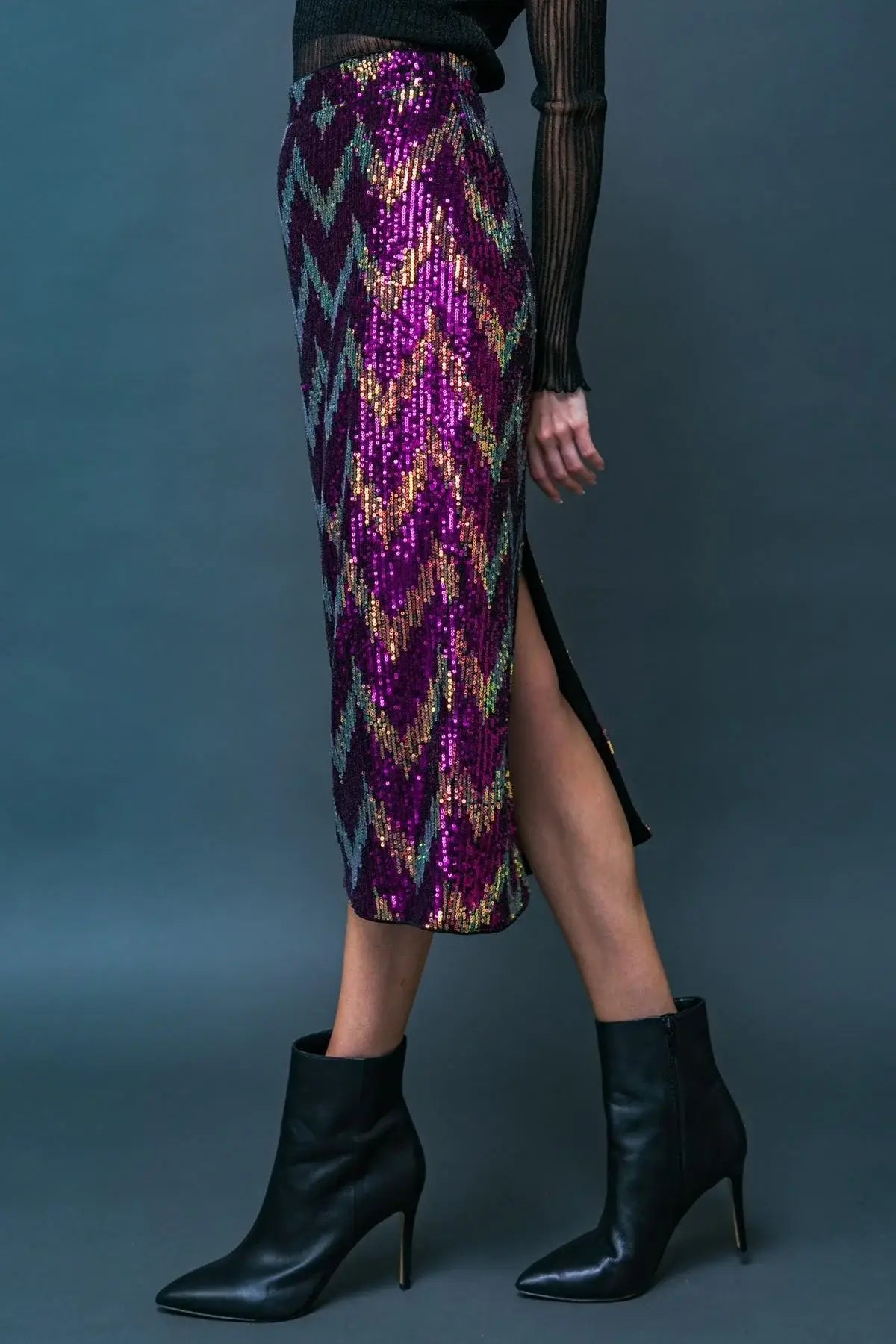BE HAPPY FRIEND SEQUIN MIDI SKIRT - Flying Tomato - Flyclothing LLC