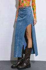 KEEP SHINING DENIM MIDI SKIRT - Flying Tomato - Flyclothing LLC