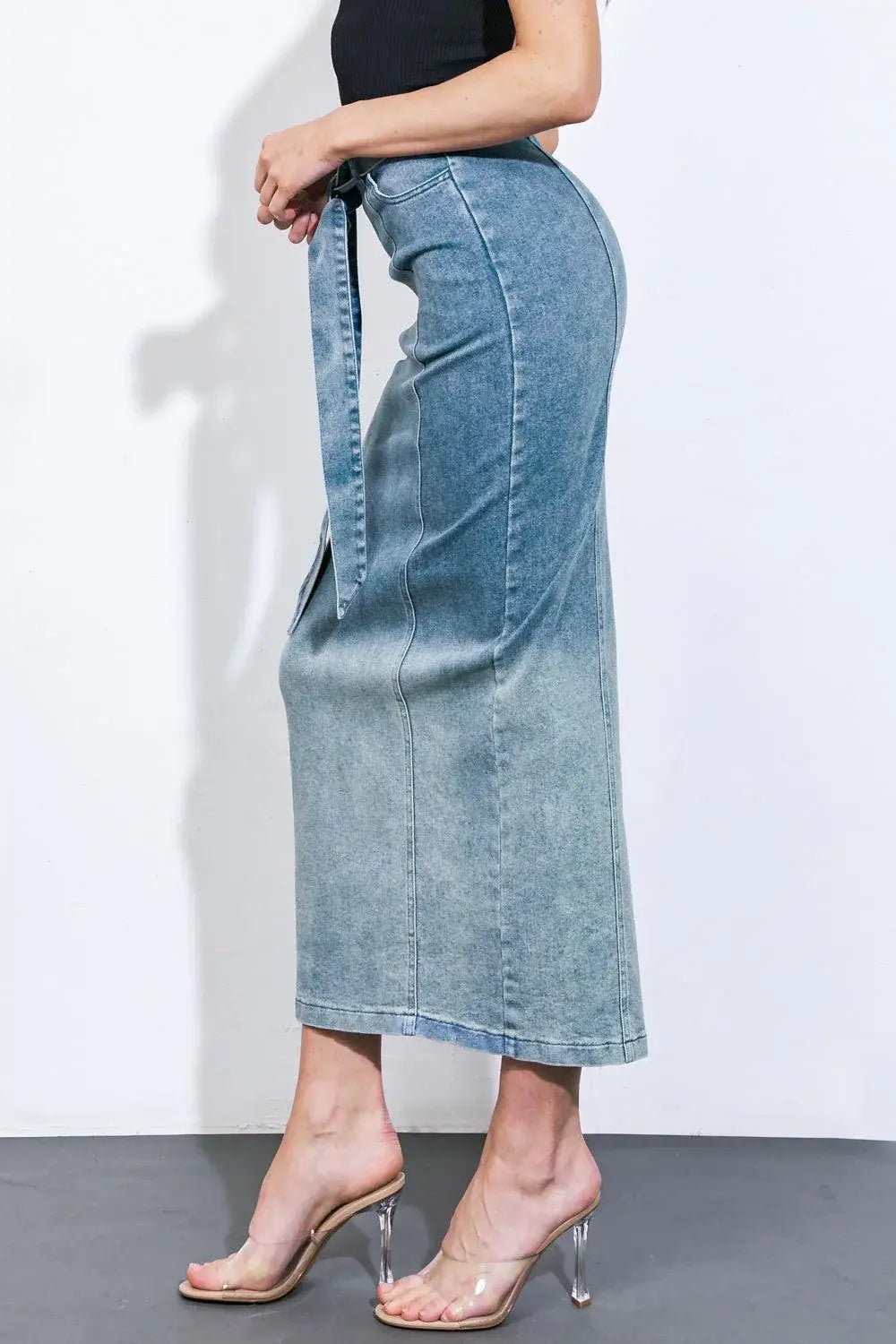 THE GRASS IS GREENER DENIM MIDI SKIRT - Flying Tomato - Flyclothing LLC