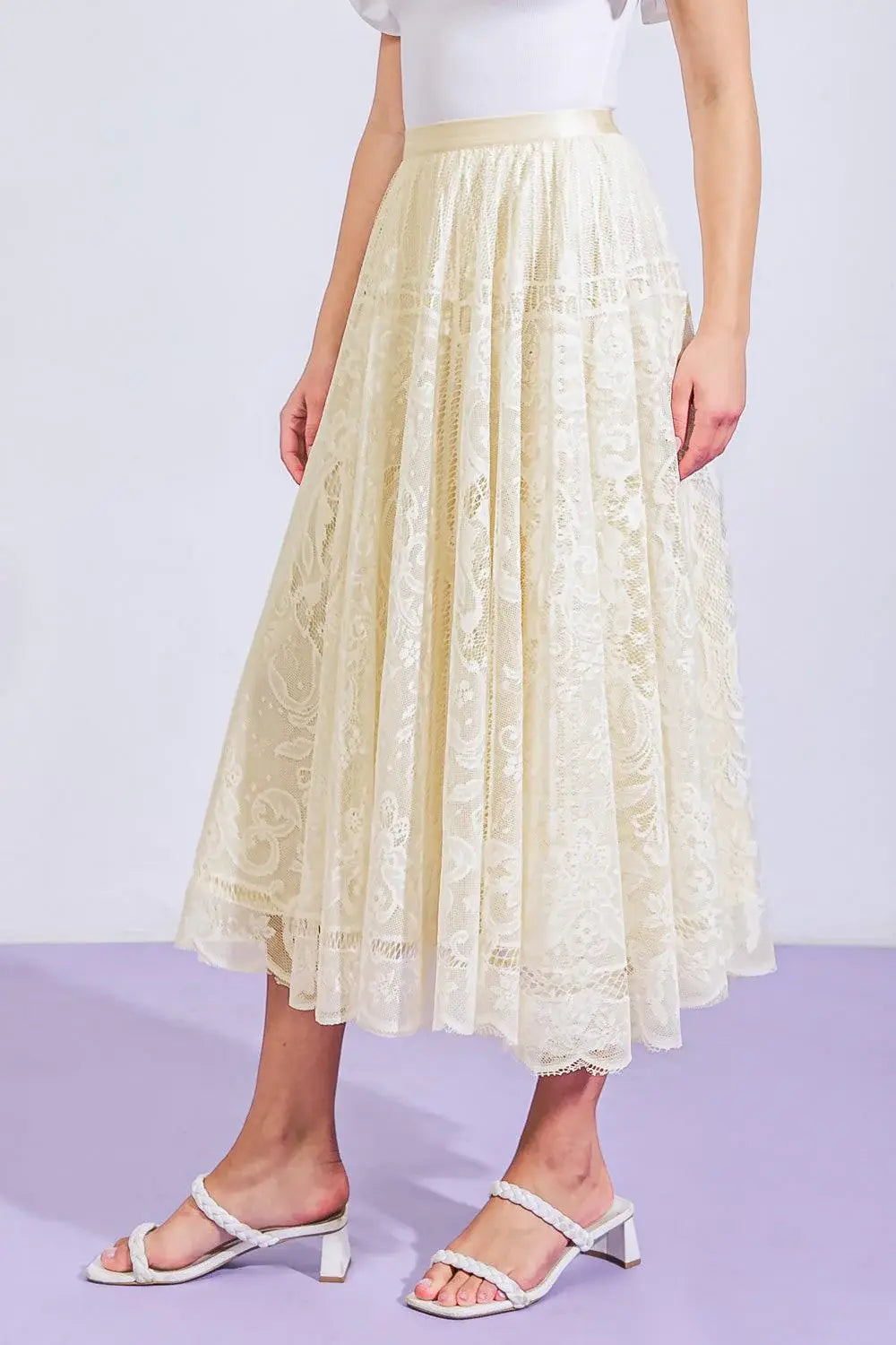MEANINGFUL MOMENT WOVEN LACE MIDI SKIRT - Flying Tomato - Flyclothing LLC