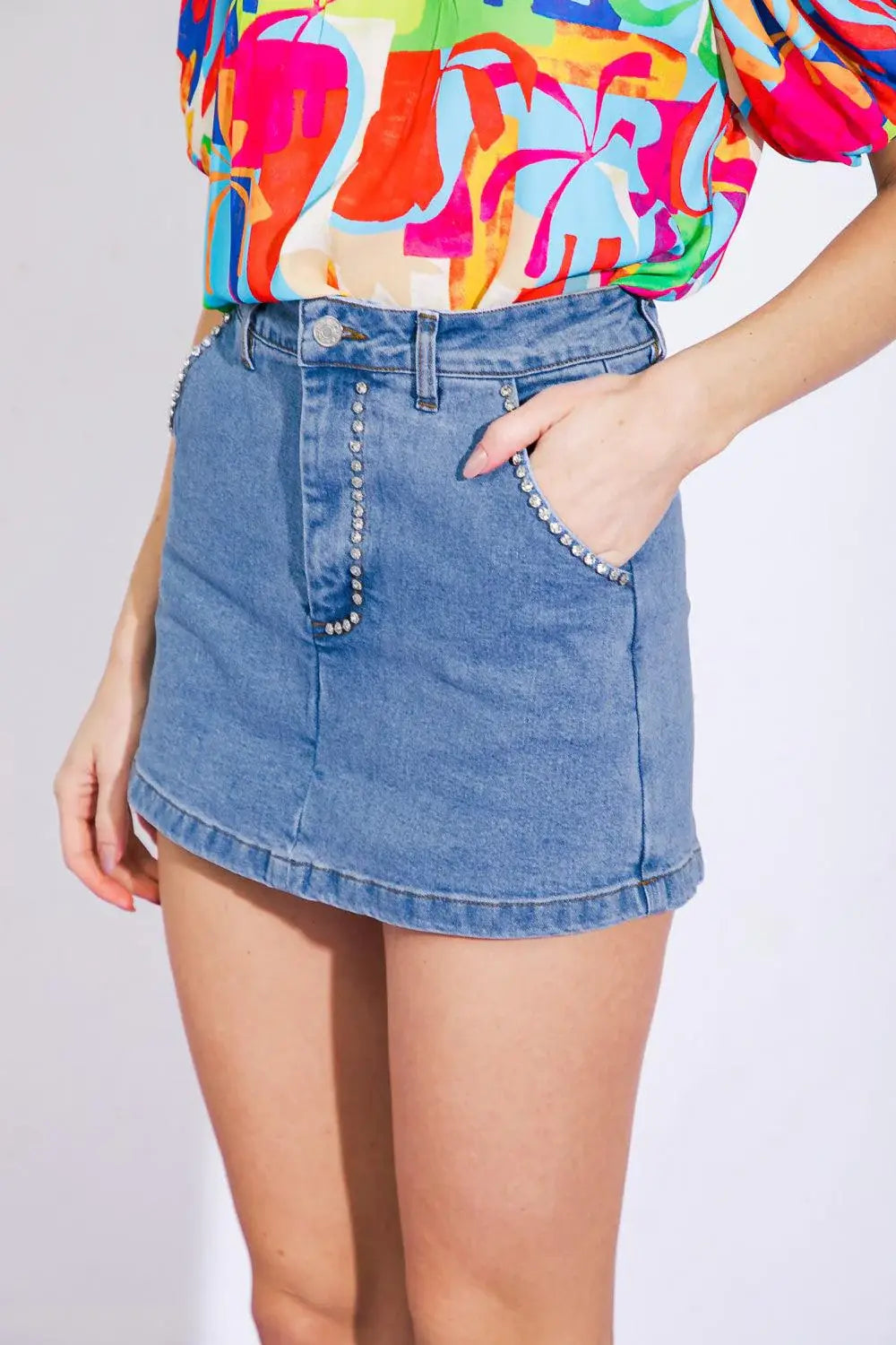 SUNNY ROMANCE DENIM SKORT - Flying Tomato - Flyclothing LLC