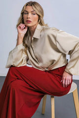POWERFUL CHARM WOVEN SATIN TOP - Flying Tomato - Flyclothing LLC