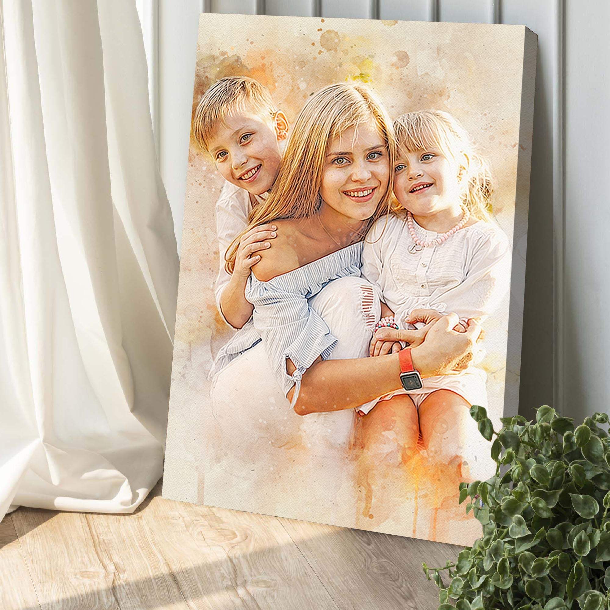 Family Watercolor Portrait Custom Wall Art - Tailored Canvases - Flyclothing LLC