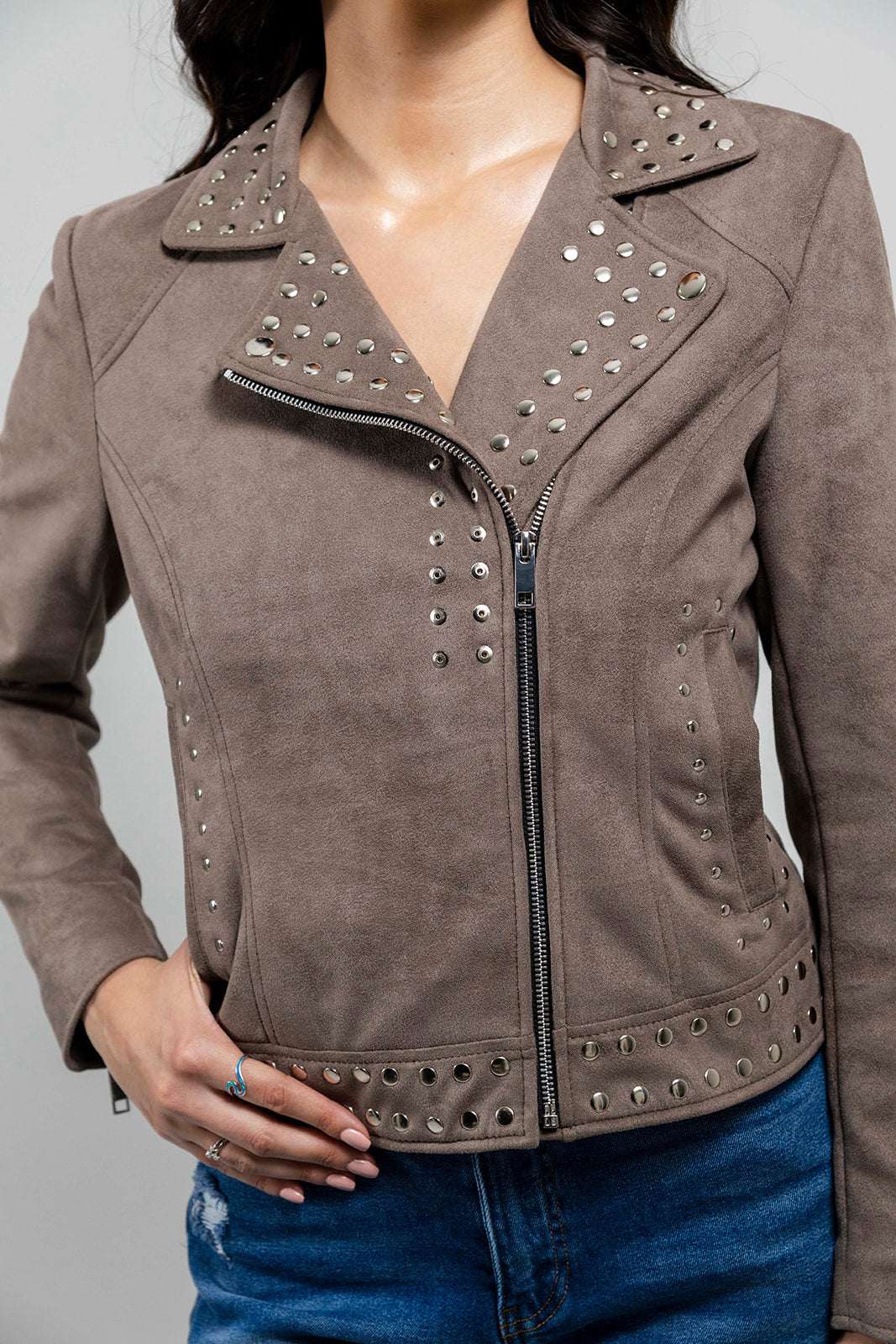 Sandy Women's Studded Faux Leather Moto Jacket - Whet Blu NYC - Flyclothing LLC
