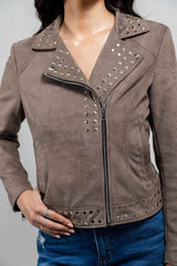 Sandy Women's Studded Faux Leather Moto Jacket - Whet Blu NYC - Flyclothing LLC
