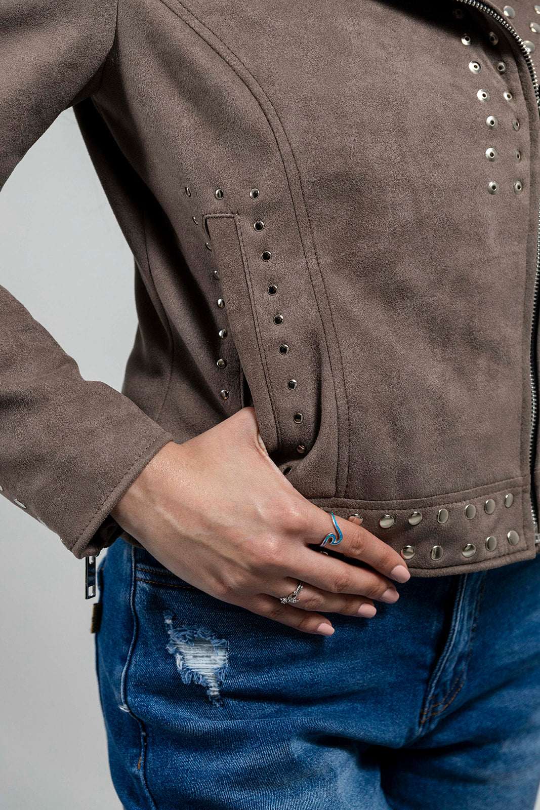 Sandy Women's Studded Faux Leather Moto Jacket - Whet Blu NYC - Flyclothing LLC