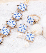 Santorini Blue and White Tile Golden Statement Ring - Barse Jewelry - Flyclothing LLC