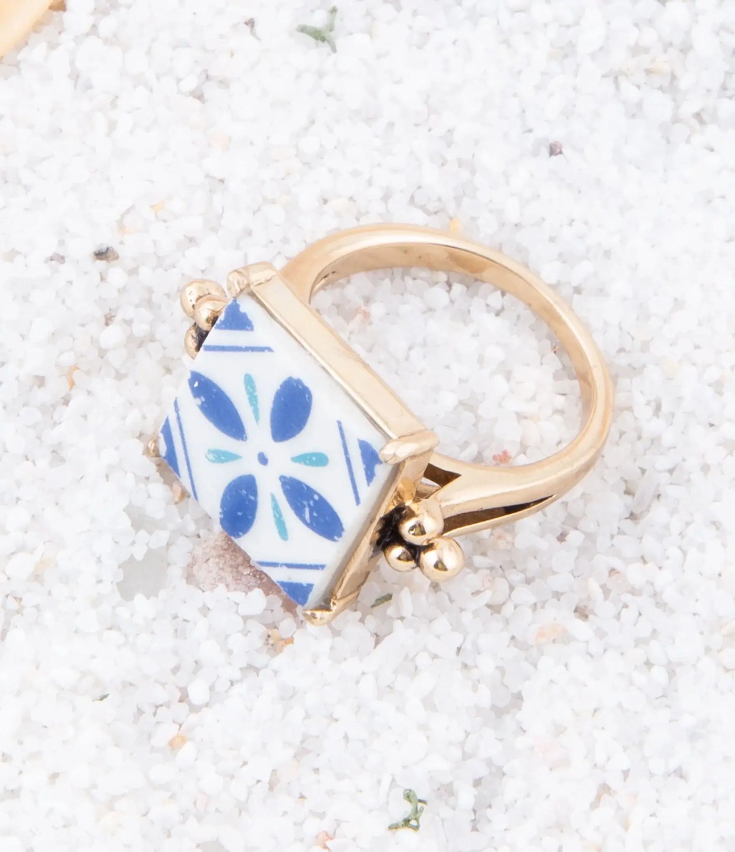 Santorini Blue and White Tile Golden Statement Ring - Barse Jewelry - Flyclothing LLC