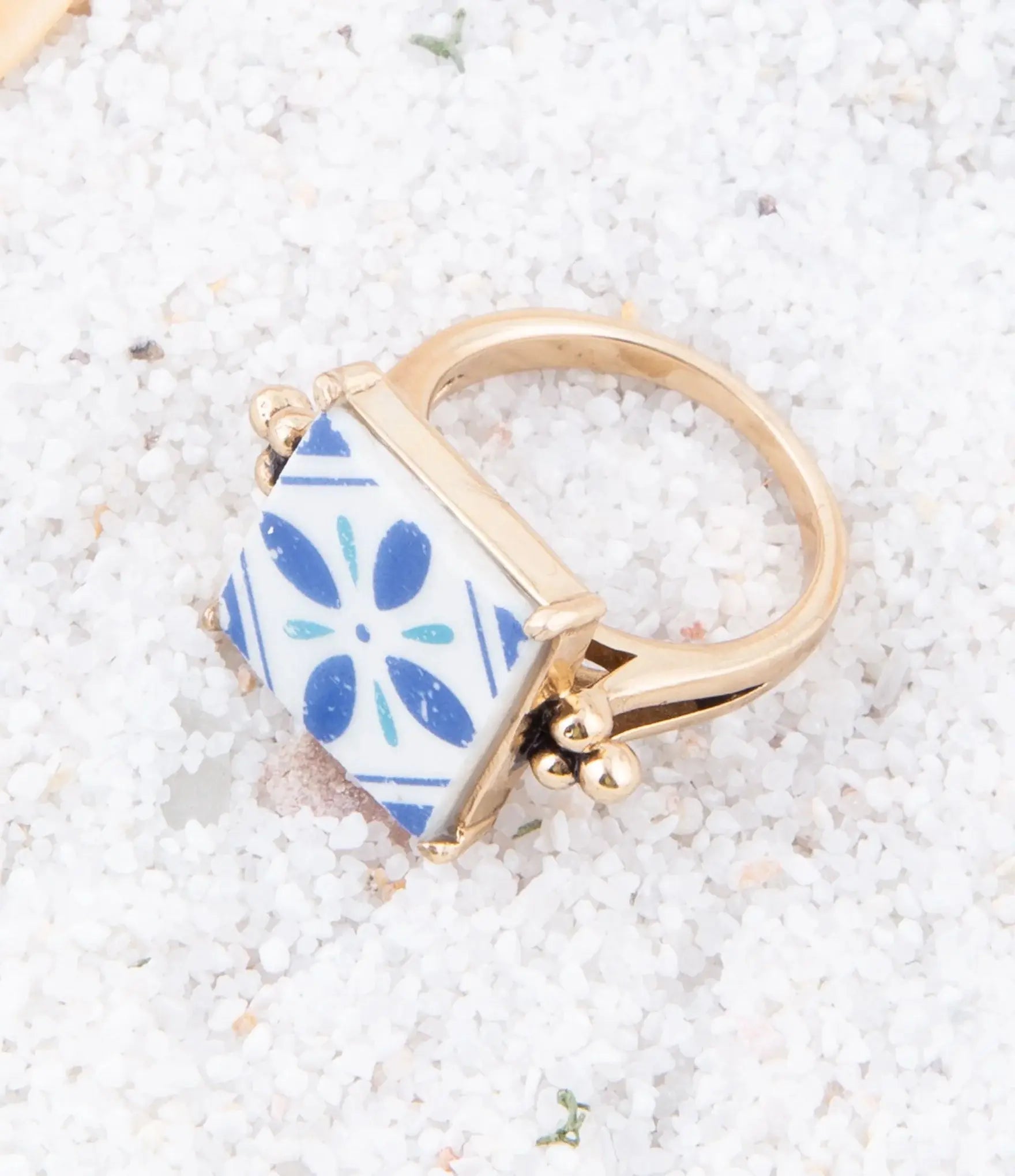 Santorini Blue and White Tile Golden Statement Ring - Barse Jewelry - Flyclothing LLC
