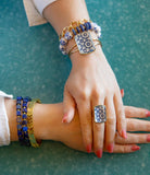 Santorini Cobalt Blue and White Golden Cuff Bracelet - Barse Jewelry