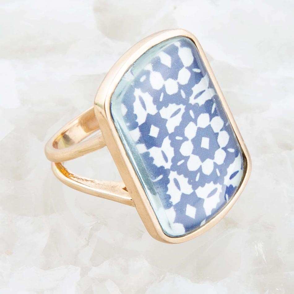 Santorini Cobalt Blue and White Golden Ring - Barse Jewelry - Flyclothing LLC