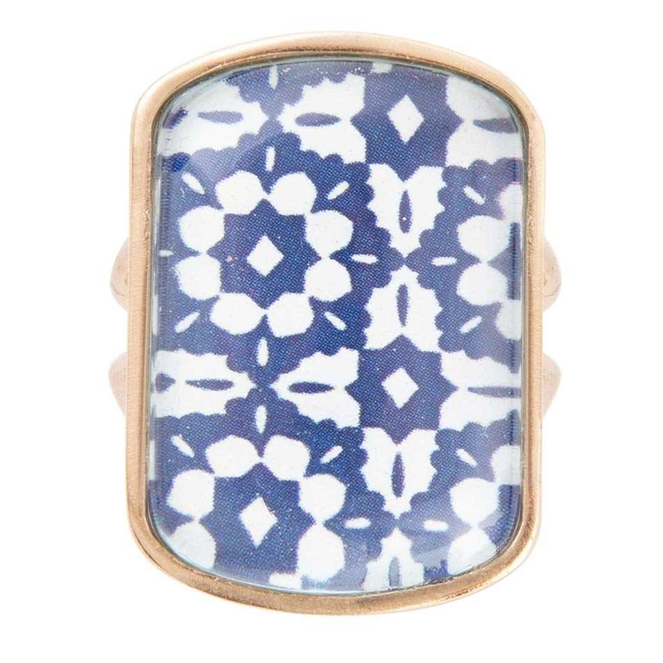Santorini Cobalt Blue and White Golden Ring - Barse Jewelry - Flyclothing LLC
