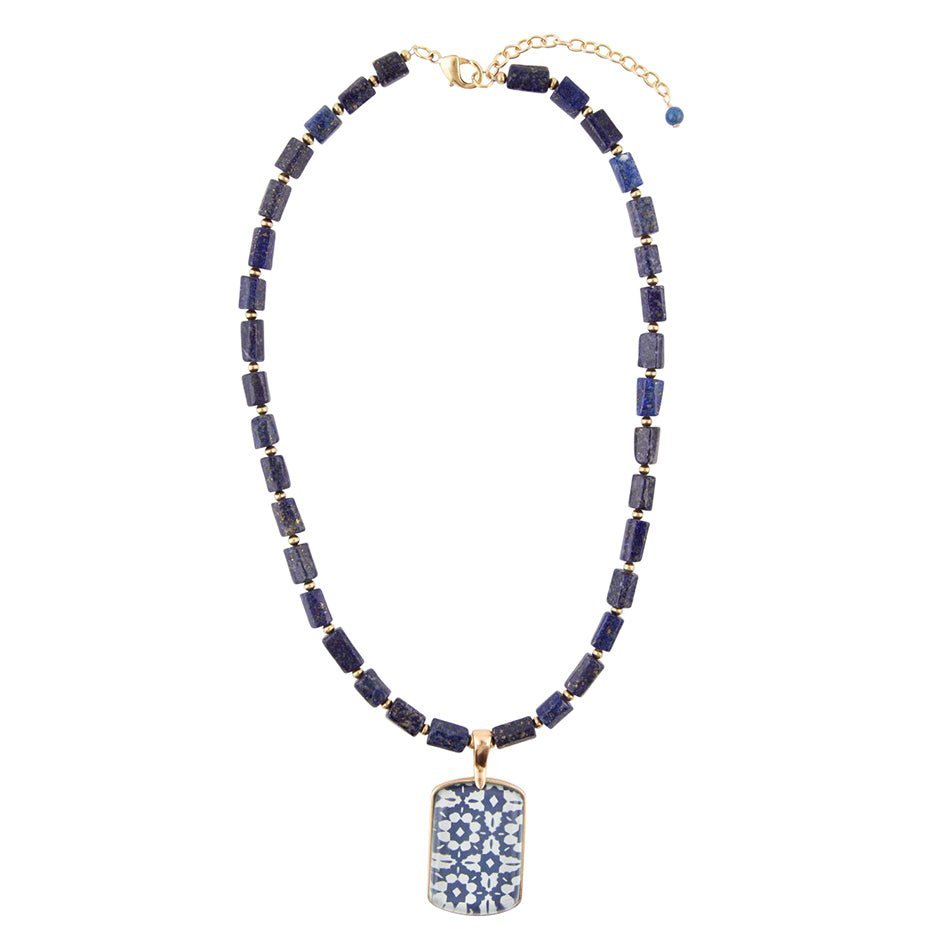 Santorini Cobalt Blue Lapis Golden Necklace - Barse Jewelry