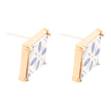 Santorini Dreams Blue and White Tile Post Stud Golden Earrings - Barse Jewelry