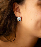 Santorini Dreams Blue and White Tile Post Stud Golden Earrings - Barse Jewelry